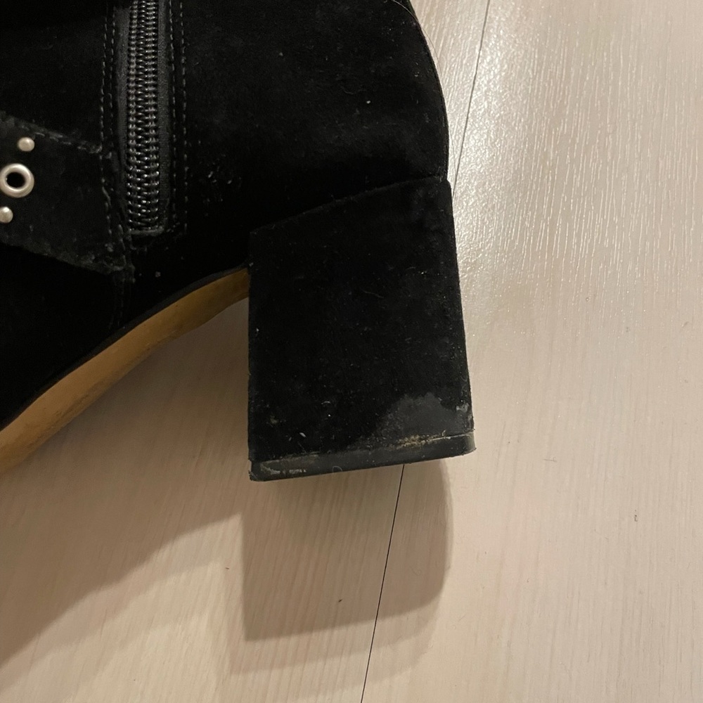 Rebecca Minkoff Black Suede Studded Buckle Ankle Boots - Picture 7 of 8